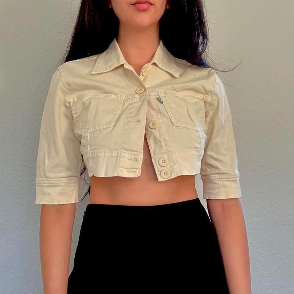 Y2K Cream Cropped Button-Up Jacket – DAX Jeans